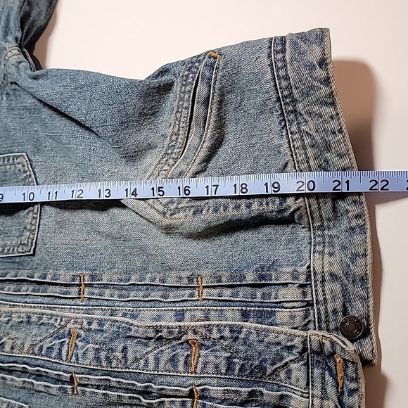 Route 66 Jacket Coat Trucker Denim Blue Jean Pockets Button Up Distressed L - Picture 15 of 16